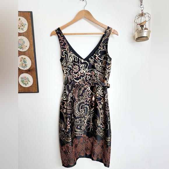 Vintage Anne Klein Silk Sleeveless Embroidered Sheath Dress - Picture 6 of 7